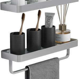 Bathroom Shelf Glass Bathroom Shelves Wall Mounted Rectangular Floating Shelves for Wall Decor Bathroom Organizer Matte Silver Set Bathroom Shelf Glass Bathroom Shelves Wall Mounted Rectangular Floating Shelves for Wall Decor Bathroom Organizer Matte Silver Set