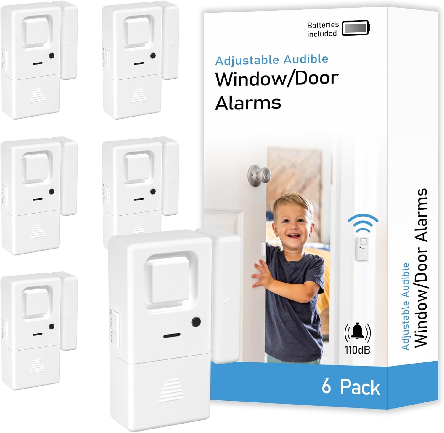 Alarma de puerta y ventana, paquete de 6 unidades, sensor de alarma de puerta de volumen ajustable, alarma inalámbrica para seguridad de los niños,