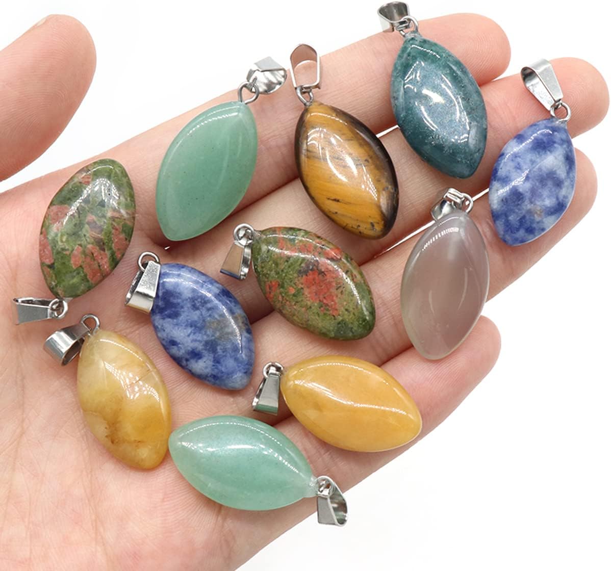 LHJ 20 colgantes de piedra natural con forma de marquesa de cristal de ágata de chakra para hacer joyas, collares, aretes, Piedra Piedra Ágata, no