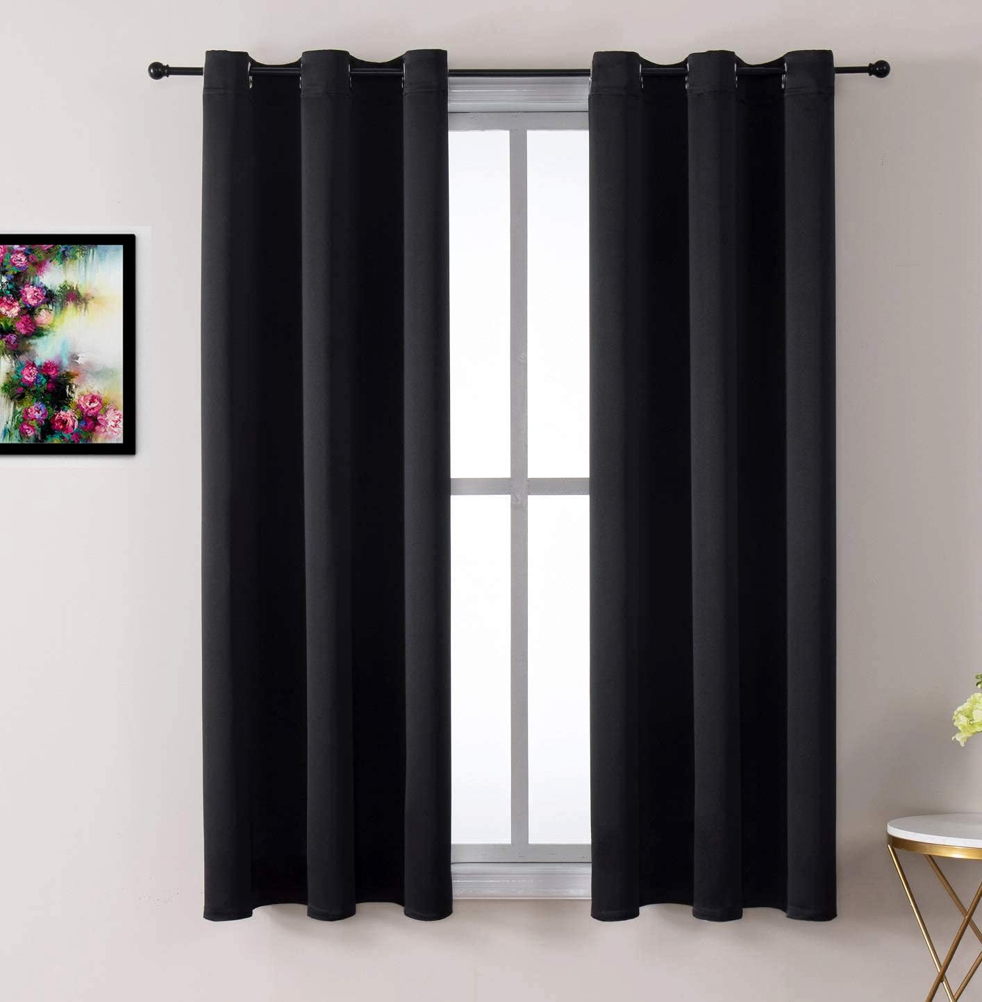 MDS – Paquete de 1 cortina opaca para sala de estar y dormitorio, con aislamiento térmico y ojales, para oscurecer la habitación (negro, 42 x 45