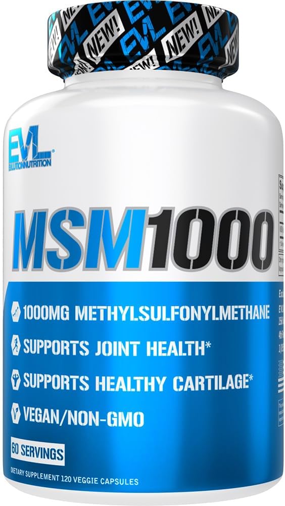 Evlution Nutrition MSM1000-1000 MG Suplemento MSM de metilsulfonilmetano  Apoyo a la salud de las articulaciones  Suplemento para cartílago  Vegano