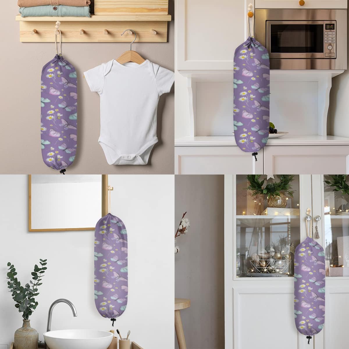 Soporte de bolsa de plástico con patrón de mariposa impermeable, soporte para bolsa de comestibles, organizador de bolsas de plástico para montaje