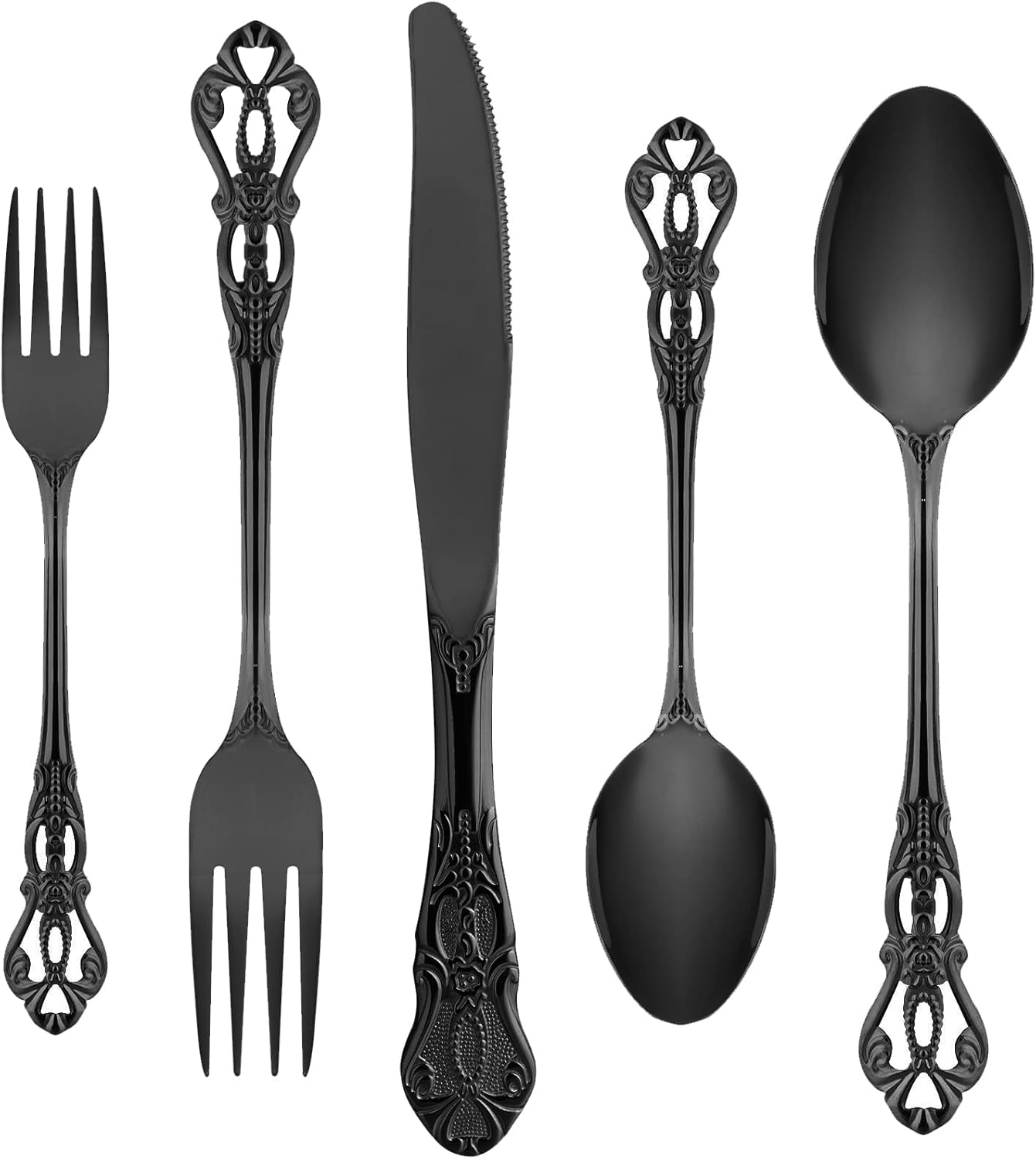 Juego de cubiertos negros para 8, juego de cubiertos de acero inoxidable, juego de cubiertos retro real, 40 piezas, juego de utensilios de cocina,