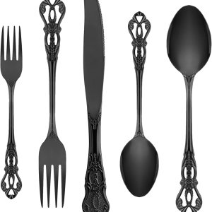 Juego de cubiertos negros para 8, juego de cubiertos de acero inoxidable, juego de cubiertos retro real, 40 piezas, juego de utensilios de cocina, Juego de cubiertos negros para 8, juego de cubiertos de acero inoxidable, juego de cubiertos retro real, 40 piezas, juego de utensilios de cocina,