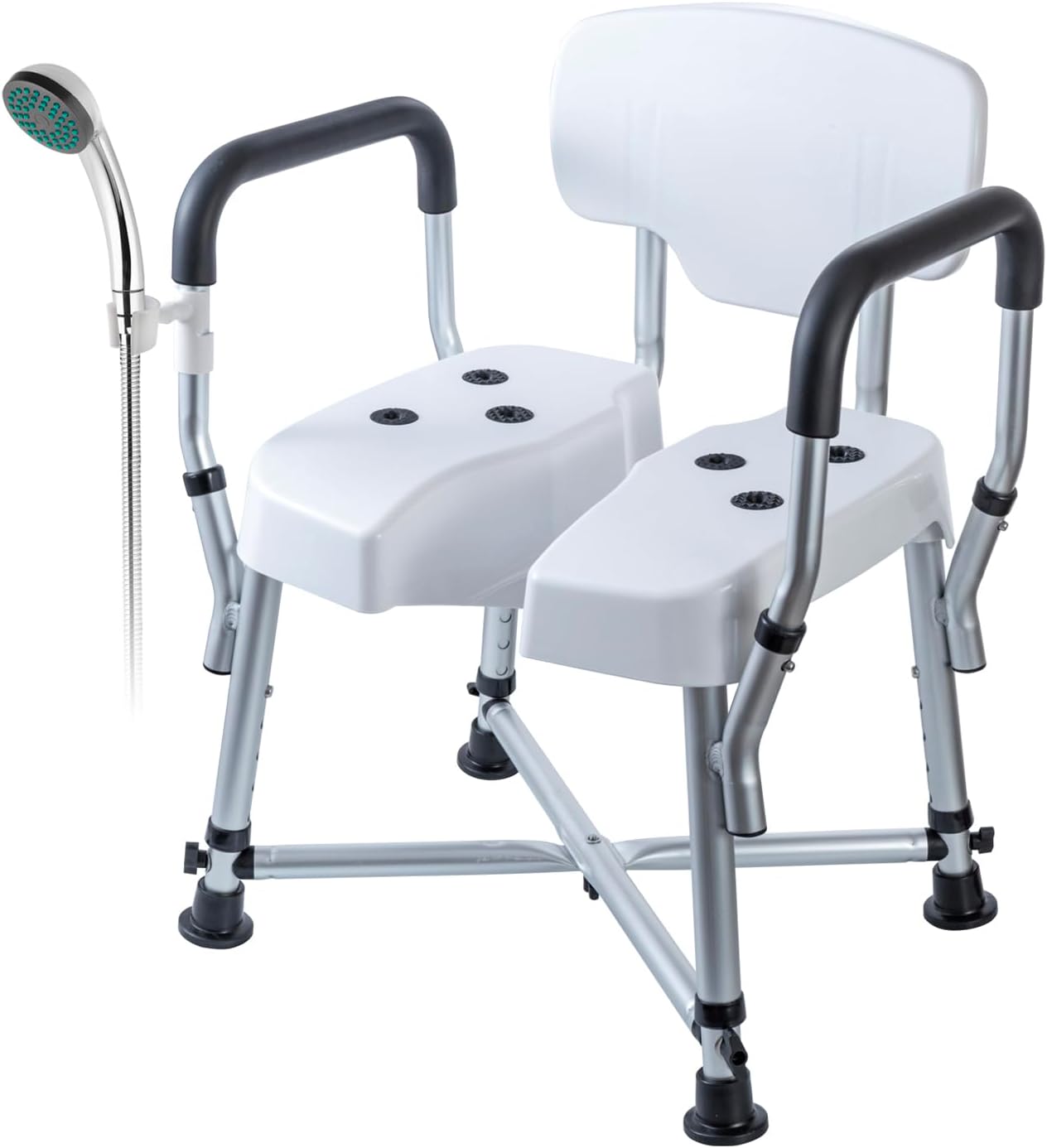 MyGift Silla higiénica ajustable de grado profesional para ducha y bañera con cojín recortado, respaldo de asiento y reposabrazos de agarre