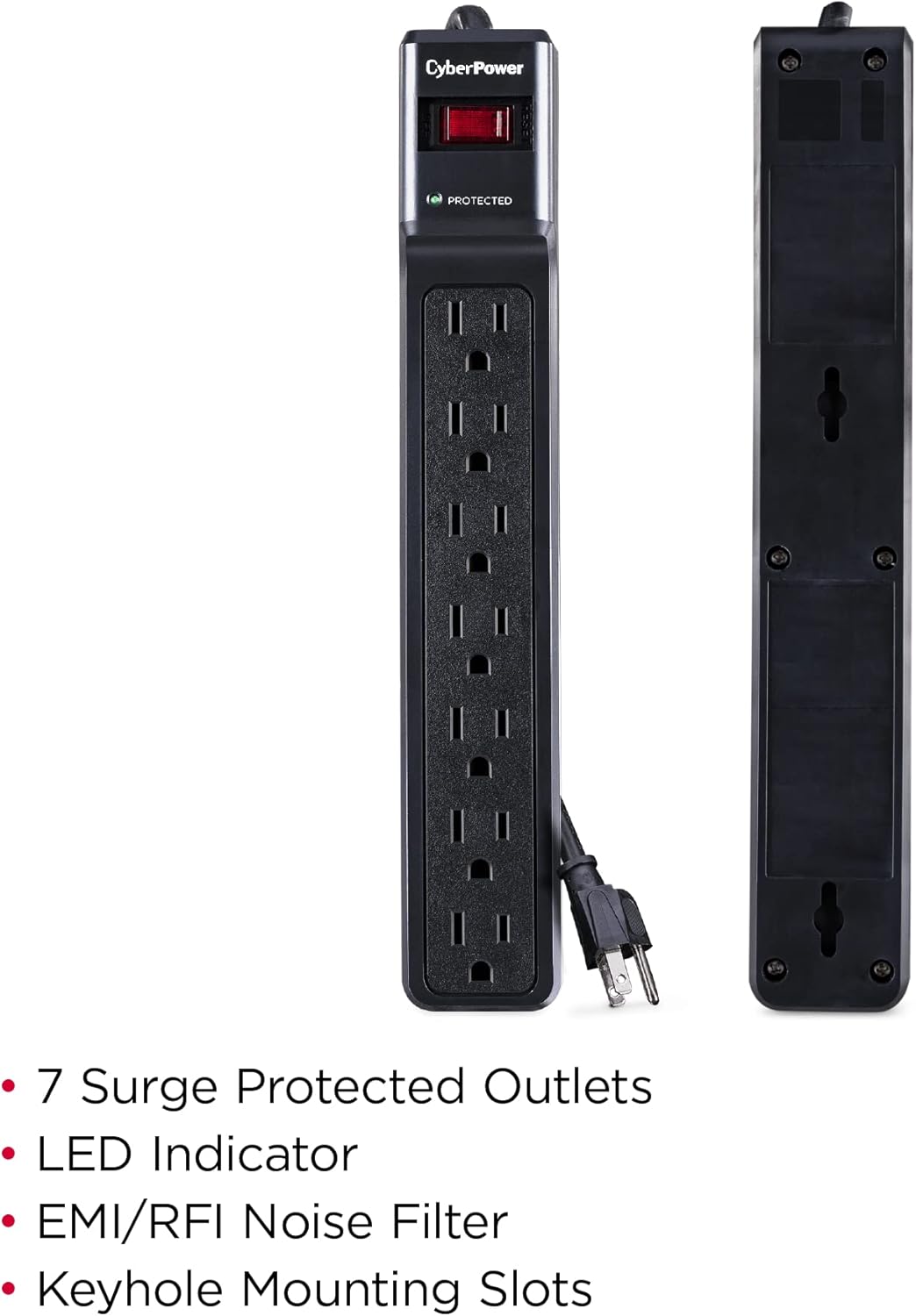 CyberPower CSB706 – Protector de sobretensiones esencial, 1500J125V, 7 tomas, cable de alimentación de 6 pies