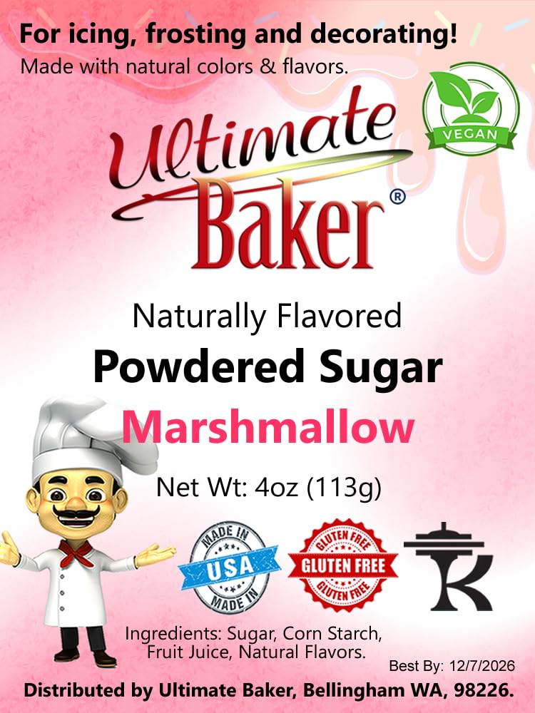 Ultimate Baker Azúcar en polvo con sabor natural (1 x 4 onzas), azúcar glas, azúcar de confitería para pasteles de glaseado, azúcar con