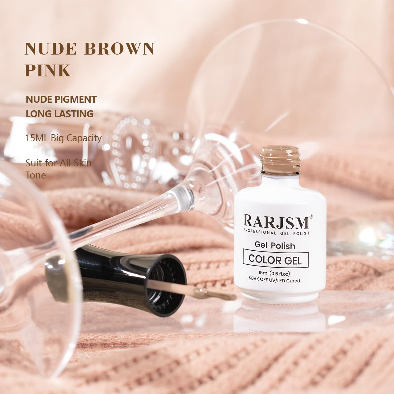 RARJSM Esmalte de uñas de gel color nude transparente marrón claro rosa tono de piel neutro, esmalte de uñas en gel transparente gelatina, 0.5 onzas