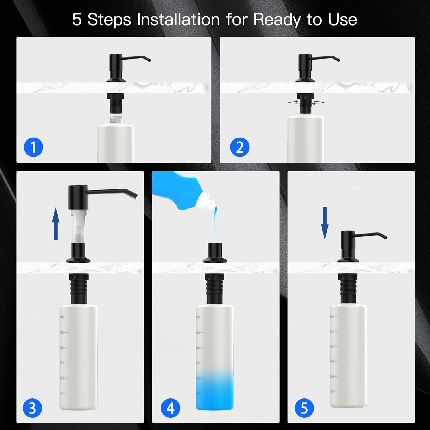 JZBRAIN Dispensador de jabón integrado para recambio de fregadero de cocina de The Top Bar Fregadero de encimera, dispensador de jabón para platos,