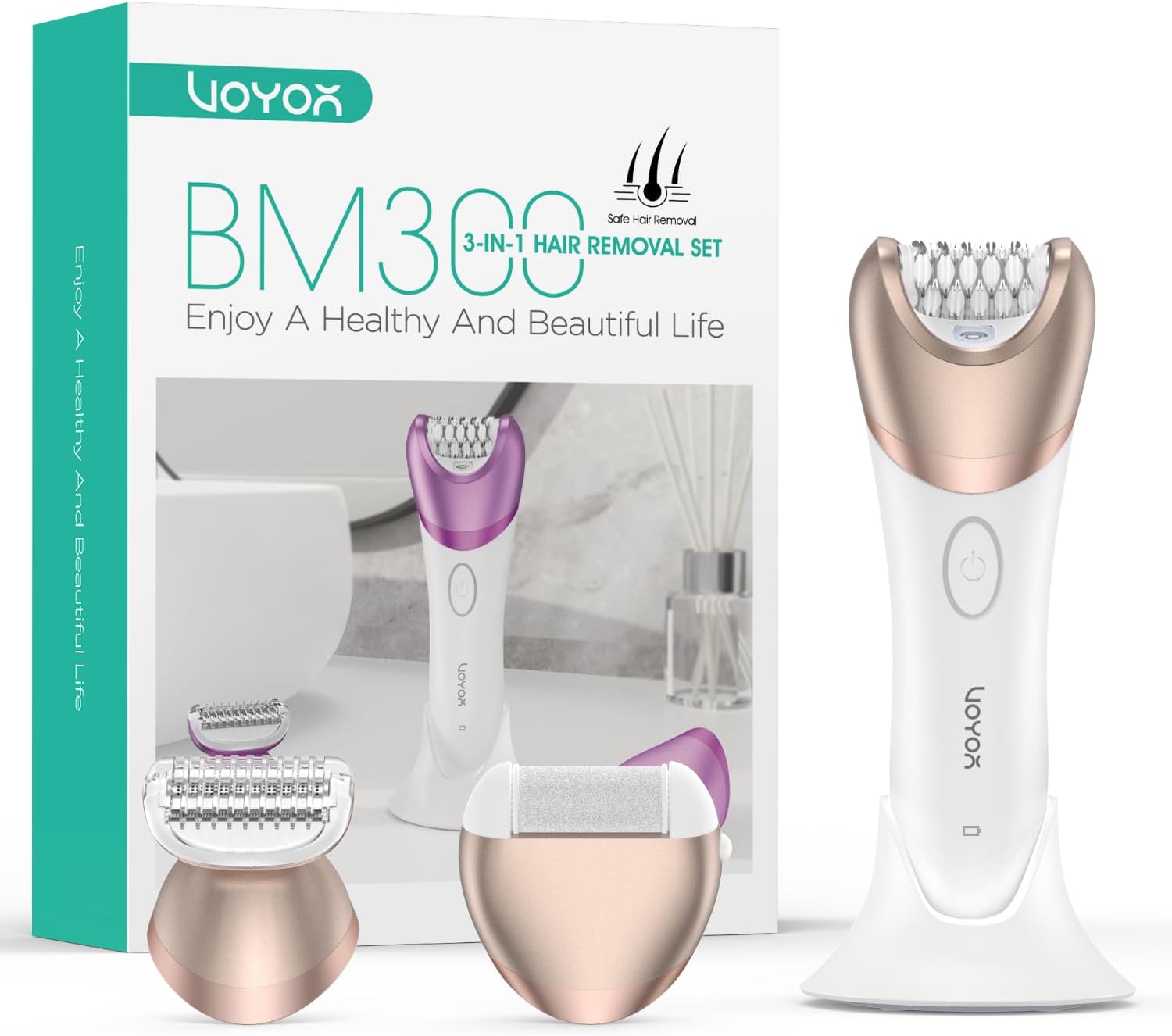 VOYOR Depiladora para mujer, depiladora 3 en 1 para mujeres, depiladora depiladora para piernas y brazos con 30 pinzas, afeitadora eléctrica