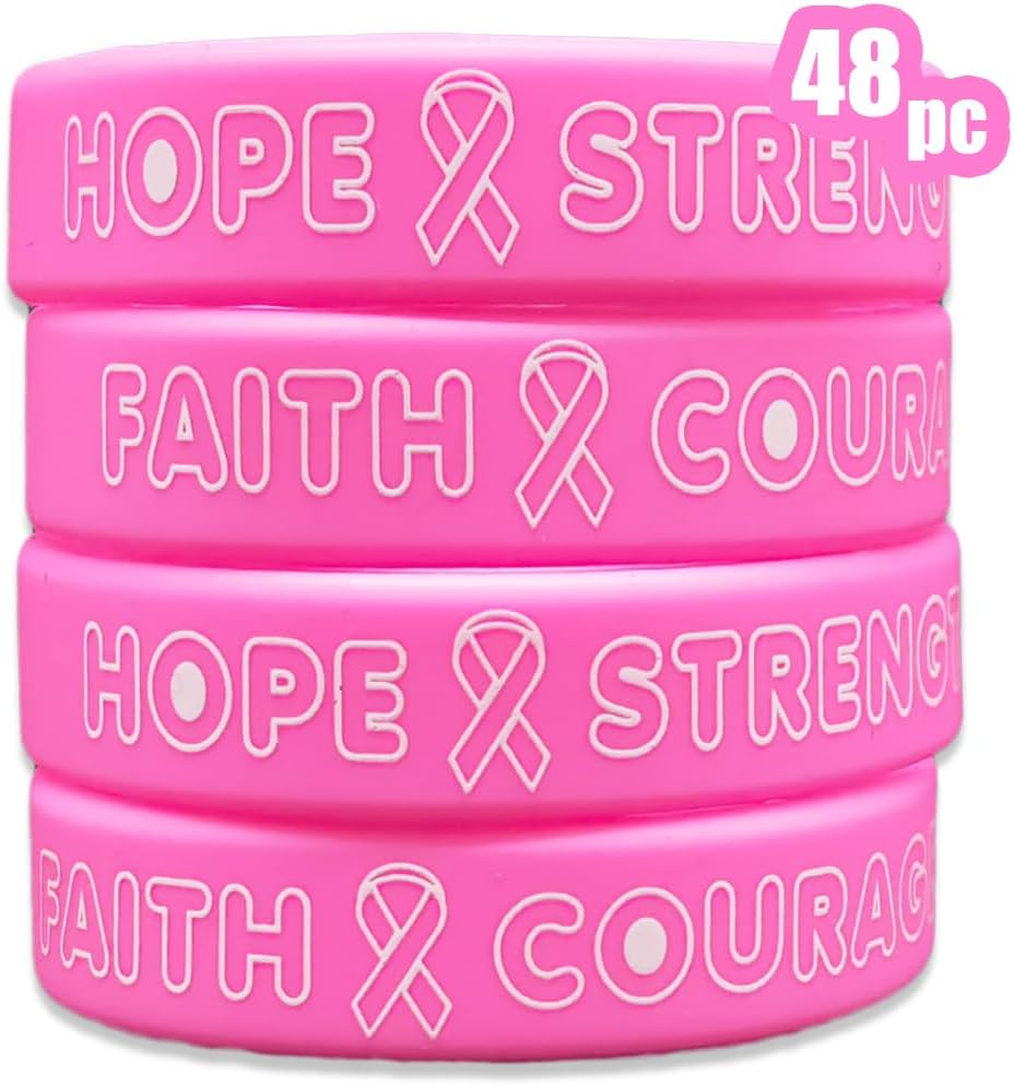 AOGU Pulseras de goma con cinta rosa para concientización sobre el cáncer de mama para apoyo y cuidado unisex para mujeres