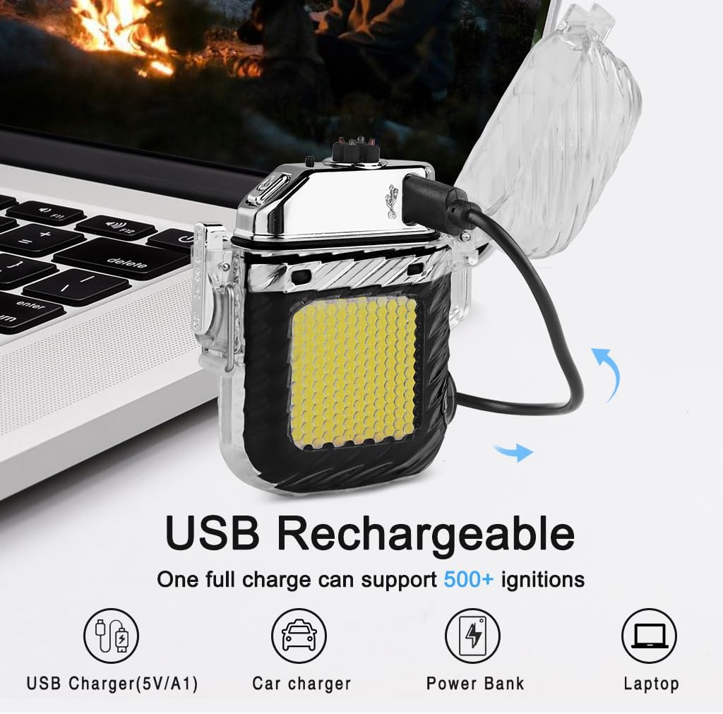 SUPRUS Encendedor luminoso con 3 modos de linterna, resistente al viento, impermeable, encendedor eléctrico recargable, encendedor de plasma de