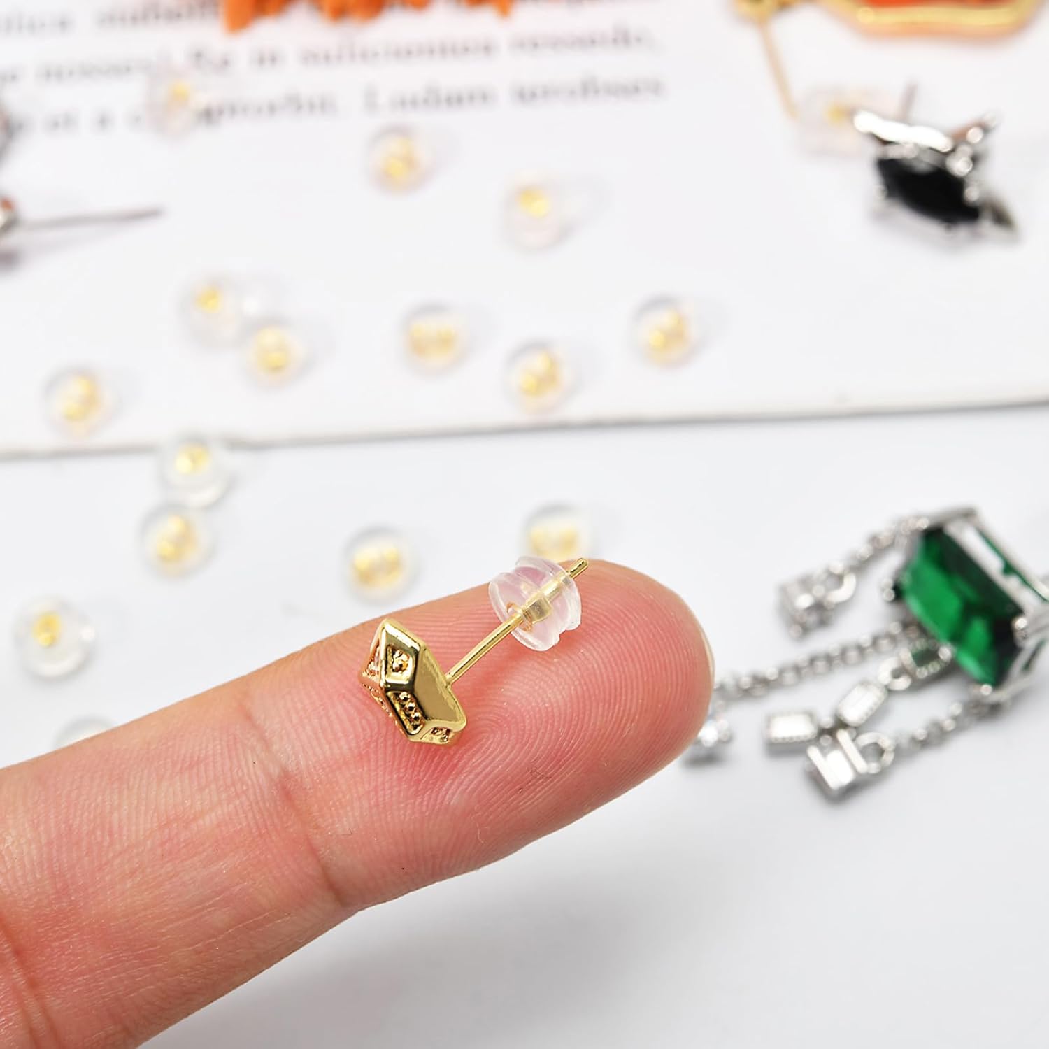 20 piezas de plata de ley de silicona para aretes, cierres de aretes para tachuelas, dorso de oro de 18 quilates para tachuelas, cómodo,