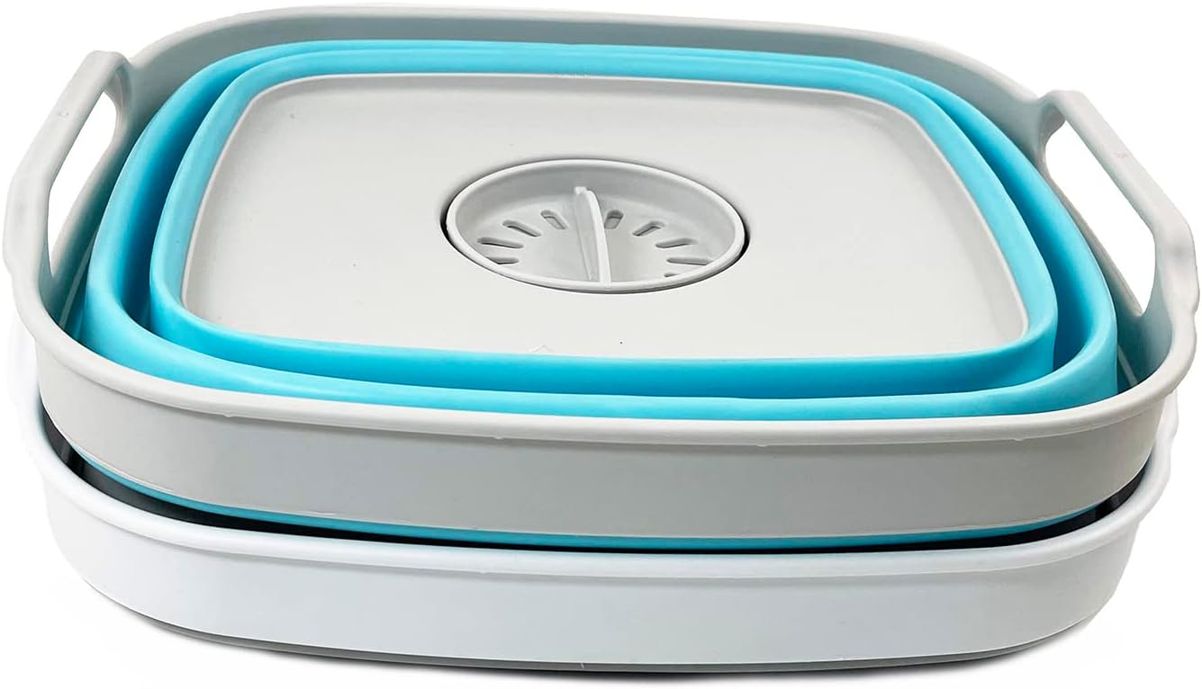 SAMMART Sartén plegable de 7.5 L (2 galones) con tapón de drenaje, lavabo de lavado plegable, tina portátil para lavar platos, ahorro de espacio