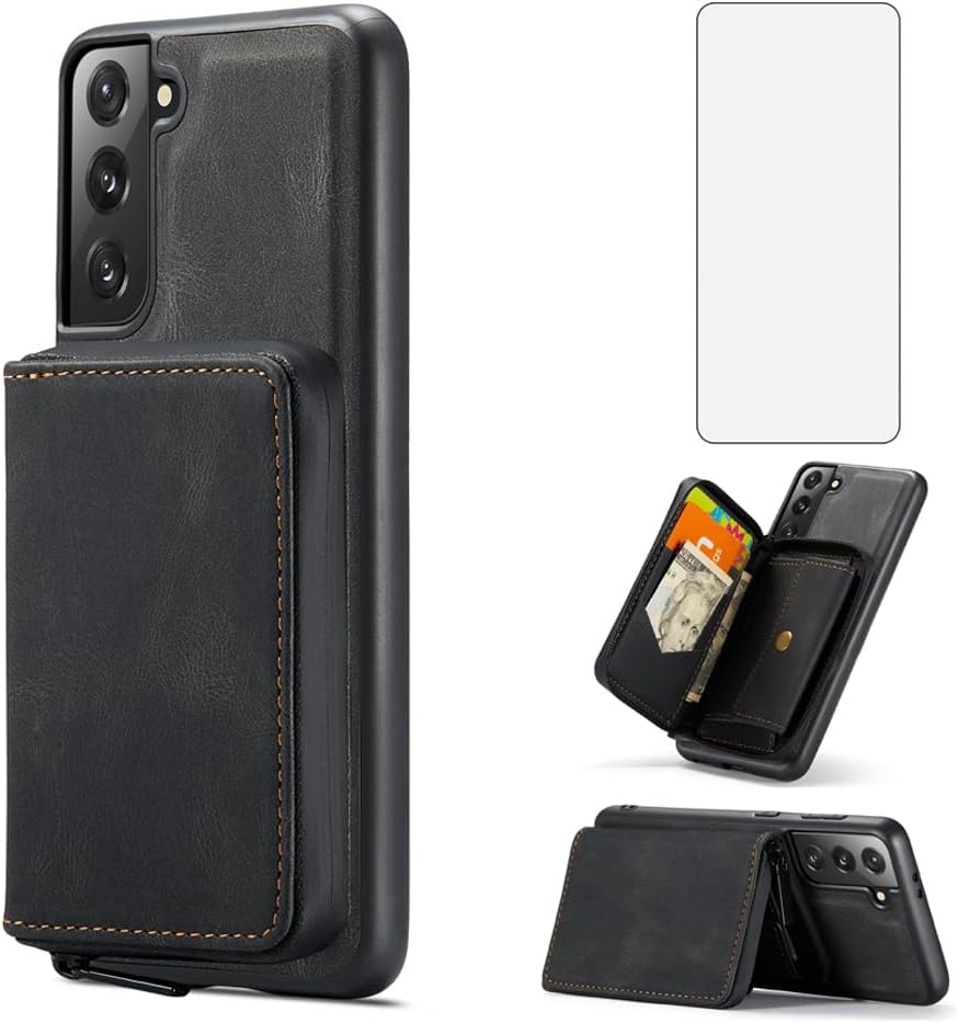 Asuwish Funda de teléfono para Samsung Galaxy S22 5G Funda tipo cartera con protector de pantalla de vidrio templado y soporte para tarjeta de