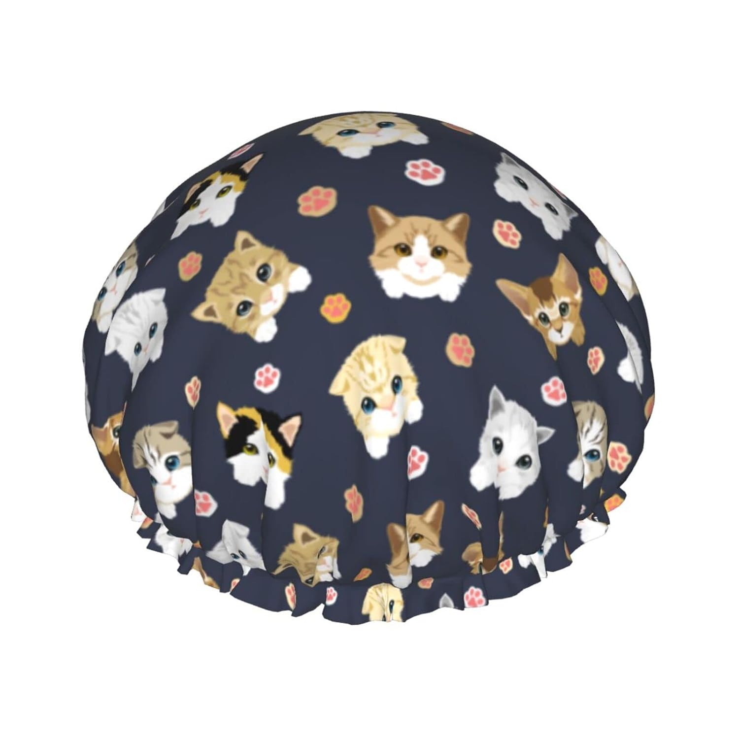Gorro de ducha con diseño de pata de gato para mujer, gorro de ducha reutilizable e impermeable, doble capa con forro de Peva y banda elástica para