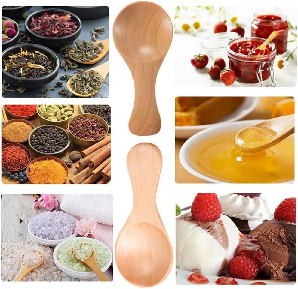 2 mini cucharas de madera con mango corto, perfecto para pequeños frascos de mermelada especias, condimentos, azúcar, miel, café, té, mostaza,