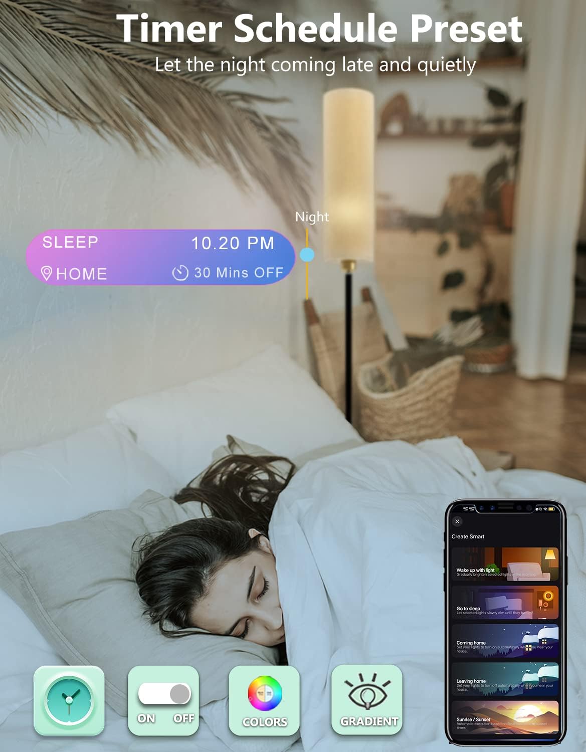 Lámpara de pie inteligente funciona con Alexa y Google Home, cambio de color, regulable sin escalones para sala de estar, modernas lámparas WiFi de