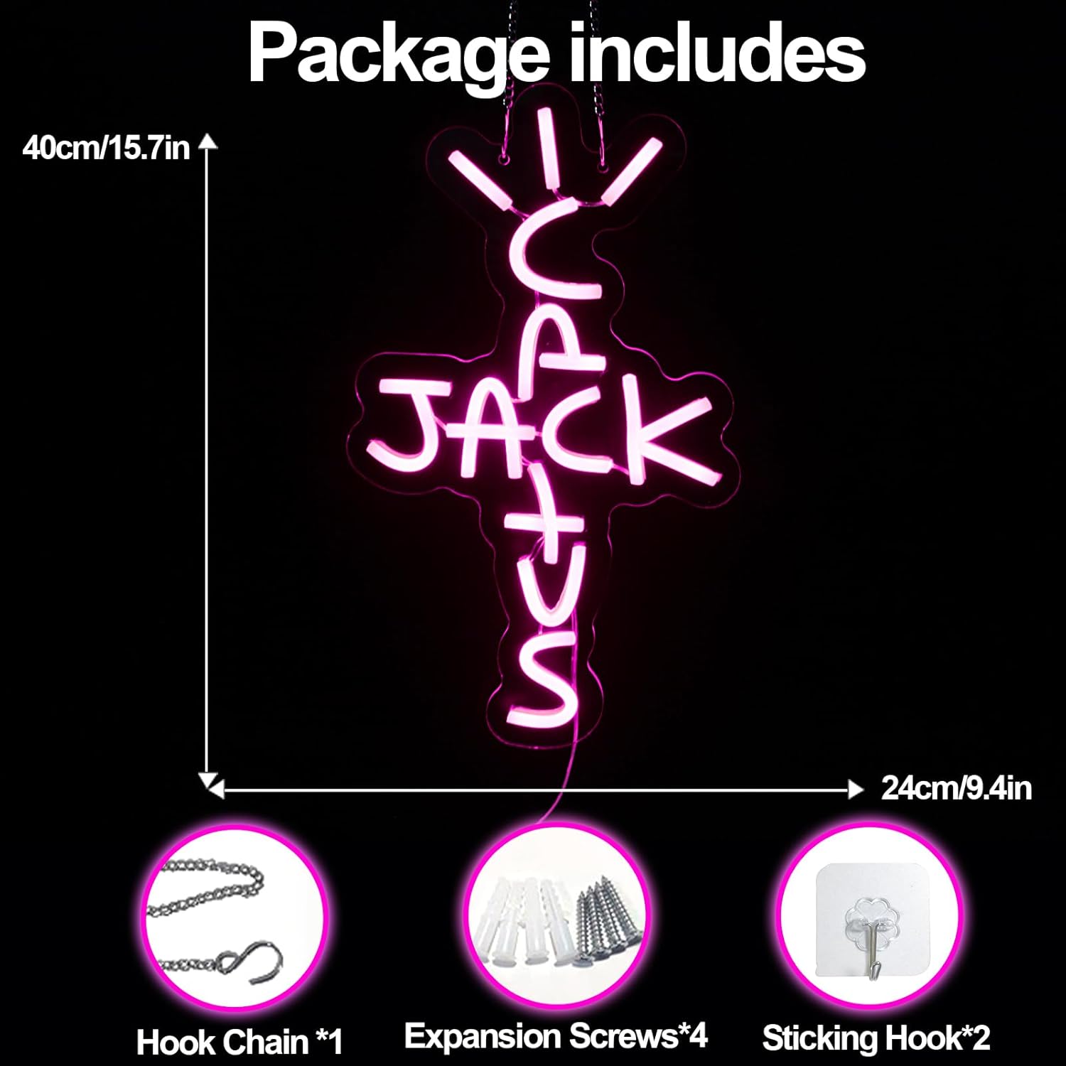 Jesalah Letrero de neón con diseño de cactus Jack con palabras rosadas, arte de luz de neón para rap, hablar, costa oeste, letrero colgante para