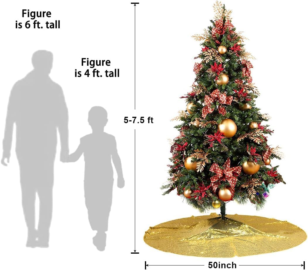 Faldón dorado para árbol de Navidad, faldas de árbol de Navidad brillantes de 50 pulgadas para decoraciones de Navidad