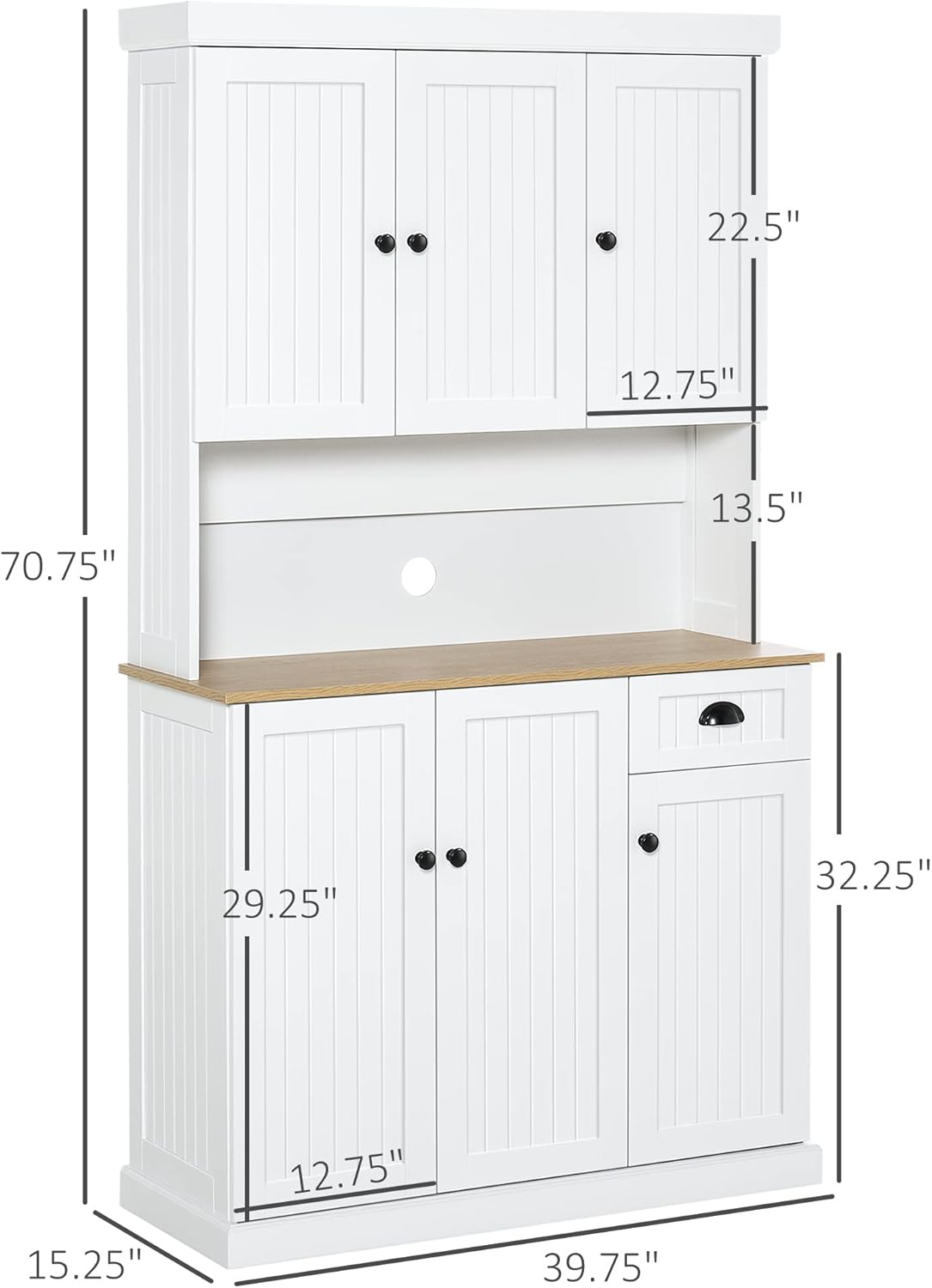 HOMCOM Buffet de 71 pulgadas con gabinete, gabinete de almacenamiento moderno de cocina de granja con encimera de horno microondas, cajón y armario,