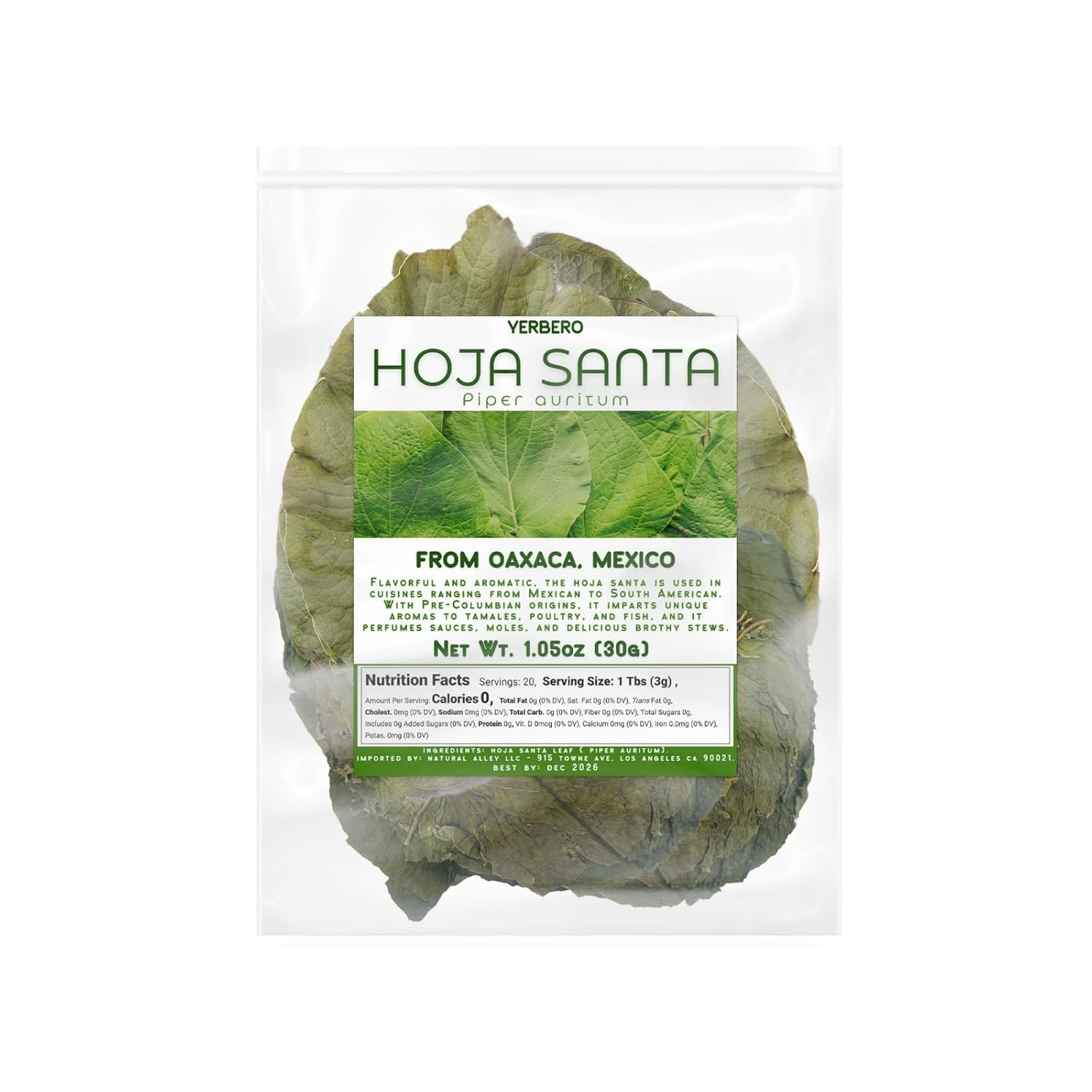 Yerbero – Hojas secas enteras de Santa Hierba 1.05 oz (30g) (25+ hojas por bolsa)  Hoja De Hierba Santa Entera  100% natural  Hoja de pimienta