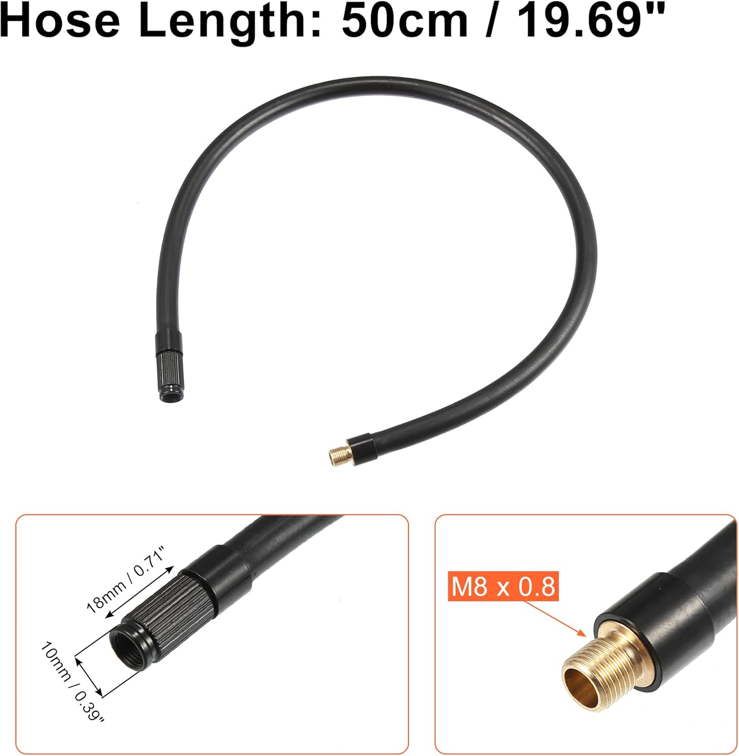 X AUTOHAUX Manguera de extensión de inflador de neumáticos roscados de 19.7 in, adaptador de mandril de manguera de bomba de aire, tubo de conexión