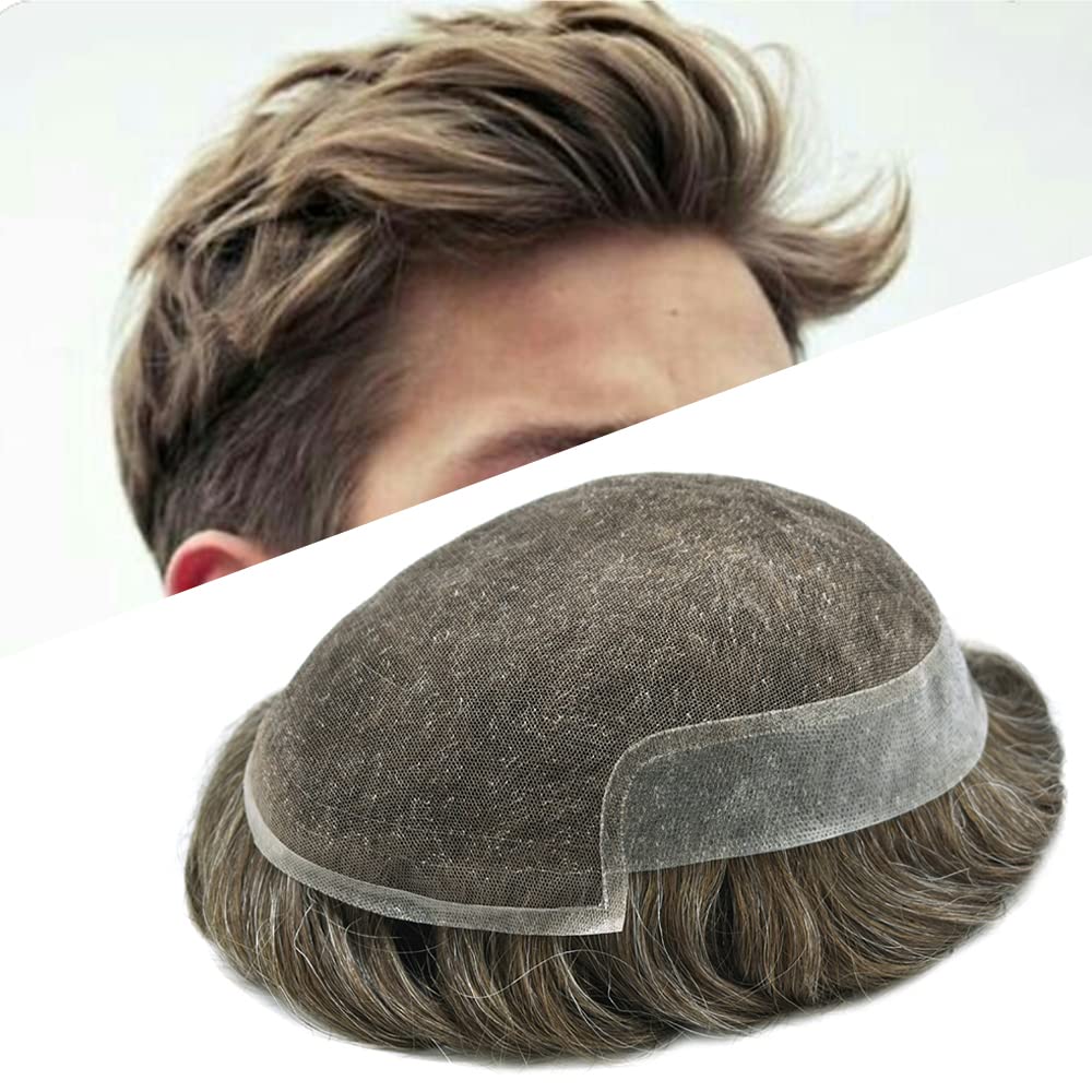 Tupé para hombre, pieza de cabello humano real, suave, encaje suizo para hombres, nudo blanqueado, unidades de piezas de cabello para hombre, línea
