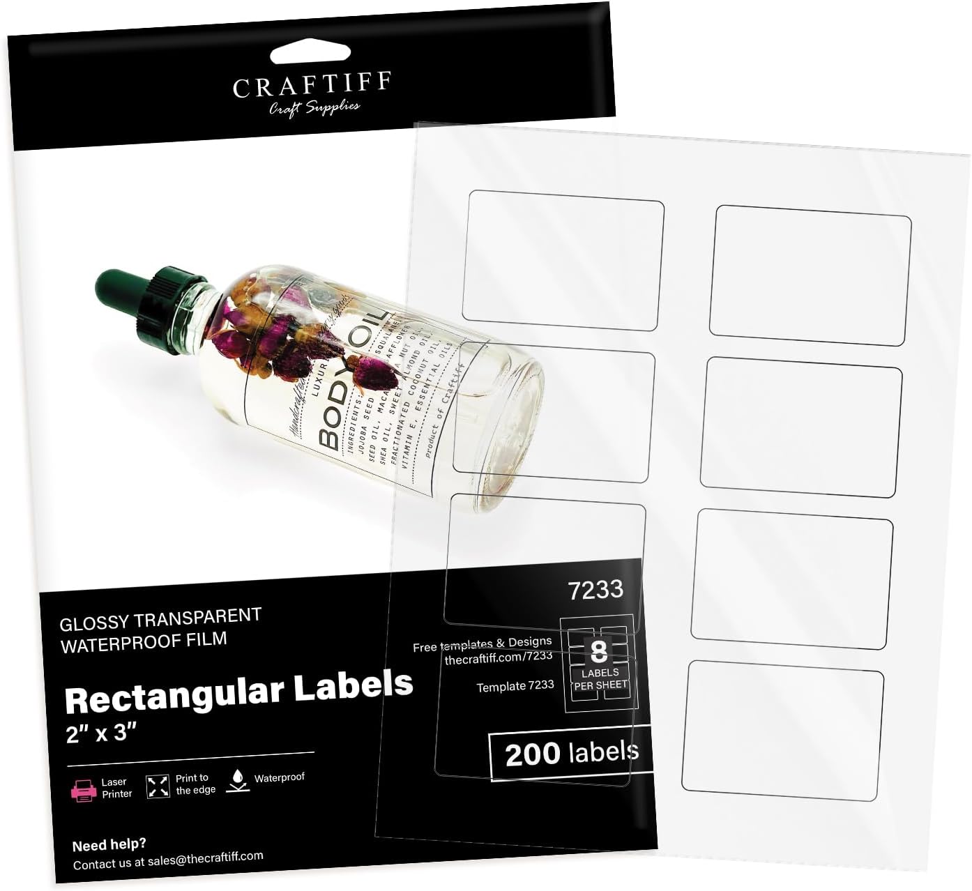 Etiquetas adhesivas rectangulares transparentes de 2 x 3 pulgadas, brillantes y transparentes para impresora láser, paquete de 200 unidades, hojas