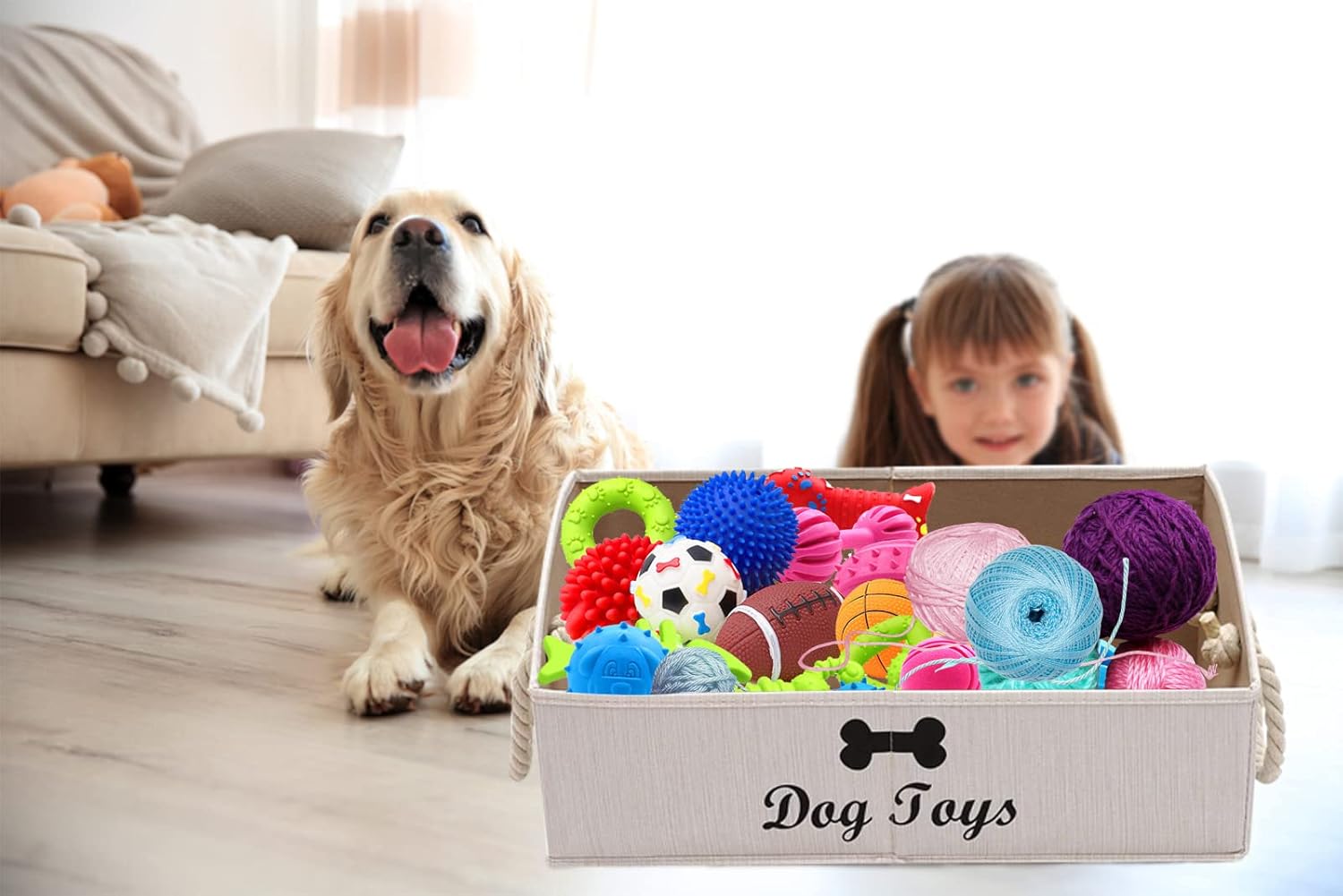 Geyecete Contenedores de almacenamiento grandes para perros, cajas organizadoras trapezoidales plegables de tela con mango de cuerda de tejido,