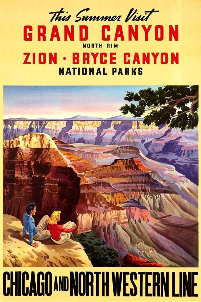 Parque Nacional del Gran Cañón Arizona Visita este verano Chicago y North Western Line Railroad Bryce Canyon Zion National Park Viajes vintage