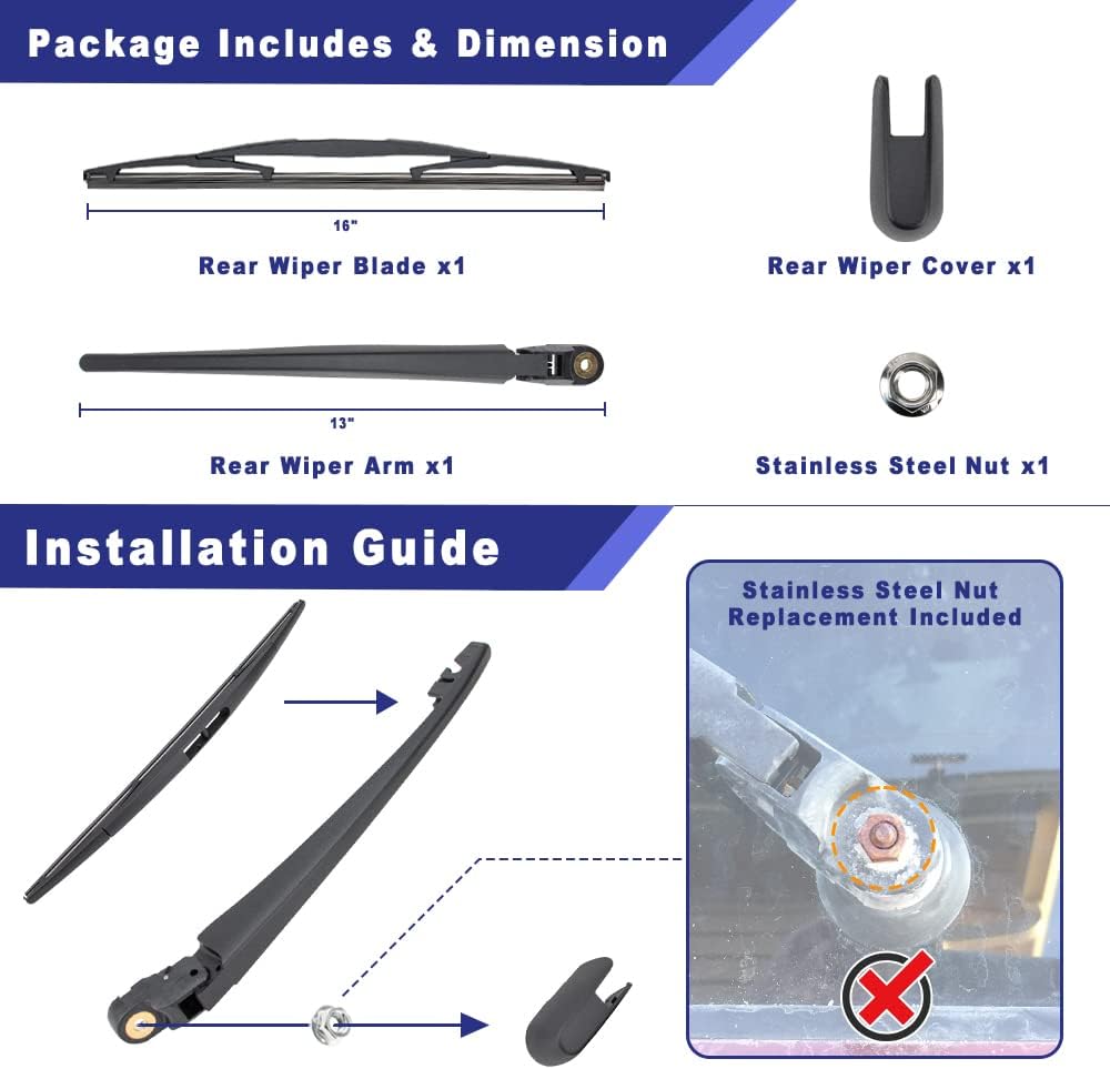Kit de montaje de limpiaparabrisas trasero compatible con Honda Odyssey 2018-2021, Honda Passport 2019-2021, repuesto 76720THRA01, 76721T4NH01,