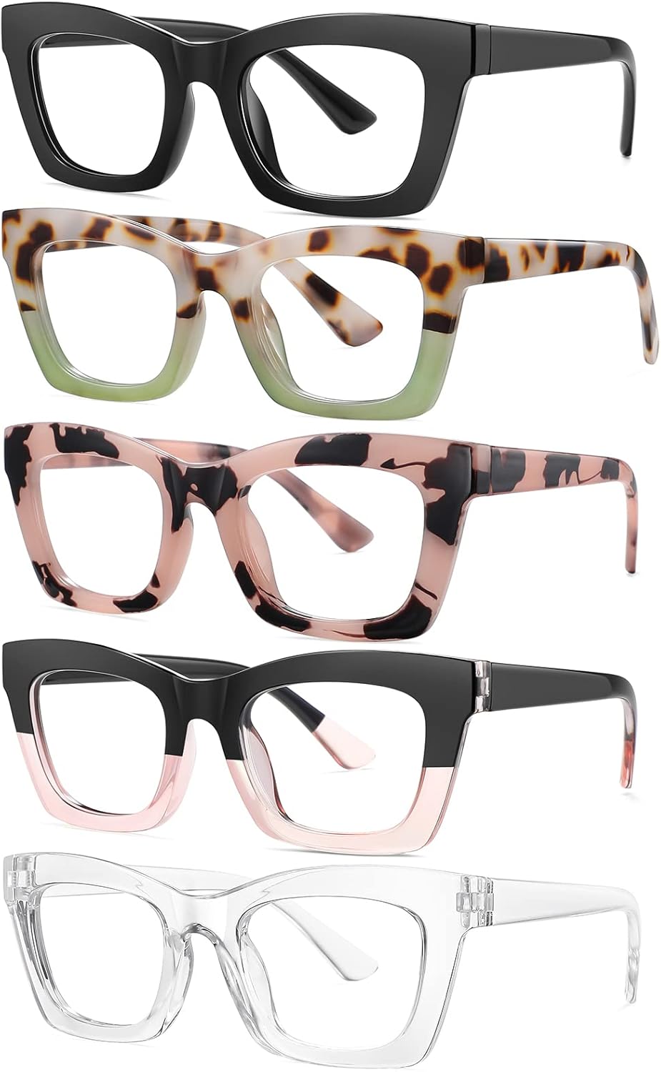 Gafas de lectura para mujer, lentes de bloqueo de luz azul, filtro UV cuadrado, lentes de lectura para hombres y mujeres, paquete de 5