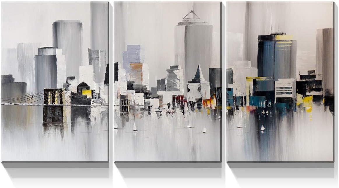 Denozer – 3 paneles de impresiones artísticas en lienzo para pared – Impresiones modernas de Nueva York, coloridas imágenes abstractas del puente de