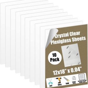 Paquete de 10 paneles de láminas de plástico PET de calidad de plexiglás de 12 x 18 pulgadas x 0.04 pulgadas, alternativa ligera e inastillable al Paquete de 10 paneles de láminas de plástico PET de calidad de plexiglás de 12 x 18 pulgadas x 0.04 pulgadas, alternativa ligera e inastillable al