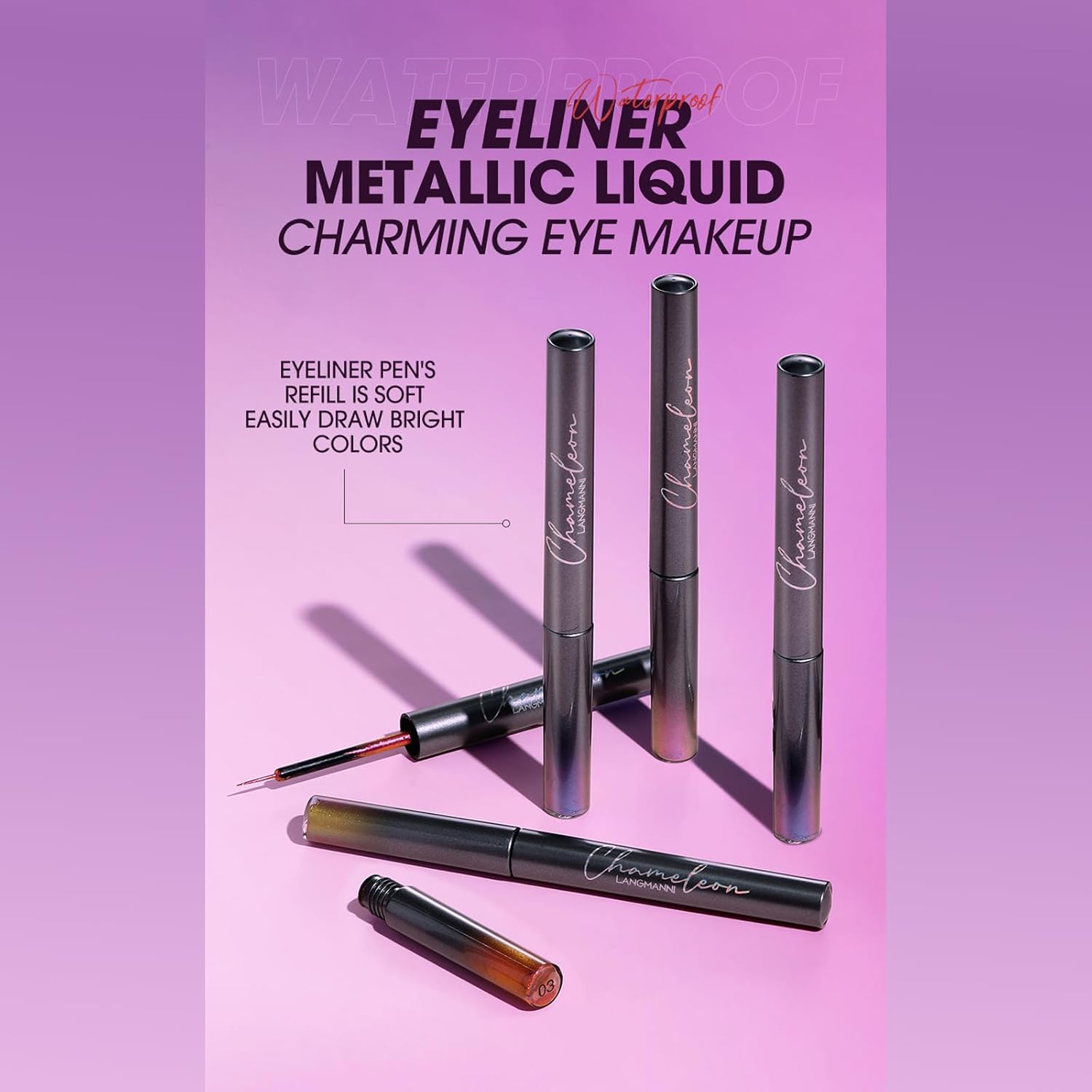 Juego de delineador líquido de 6 colores, 6 colores con acabado metálico, 6 sombras de ojos con acabado metálico, secado rápido, impermeable, alta