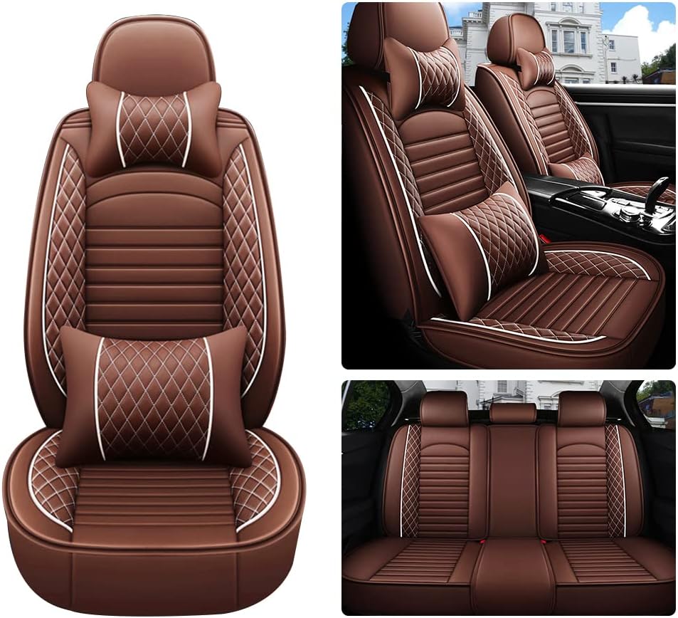 Juego completo de fundas de asiento de automóvil, de piel sintética, cubierta de asiento de automóvil, cómoda funda de cojín para vehículo