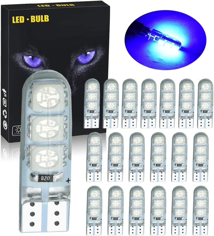YEERON 20 bombillas LED 168 194 T10 súper brillantes 6 x 5050SMD chips COB LED lámpara para luces de cuña de puerta de marcador lateral, blanco,