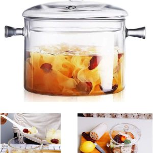 Cacerola de vidrio con tapa y tapa  1.5L50 oz resistente al calor de vidrio de borosilicato hecho a mano, juego de utensilios de cocina para estufa, Cacerola de vidrio con tapa y tapa  1.5L50 oz resistente al calor de vidrio de borosilicato hecho a mano, juego de utensilios de cocina para estufa,