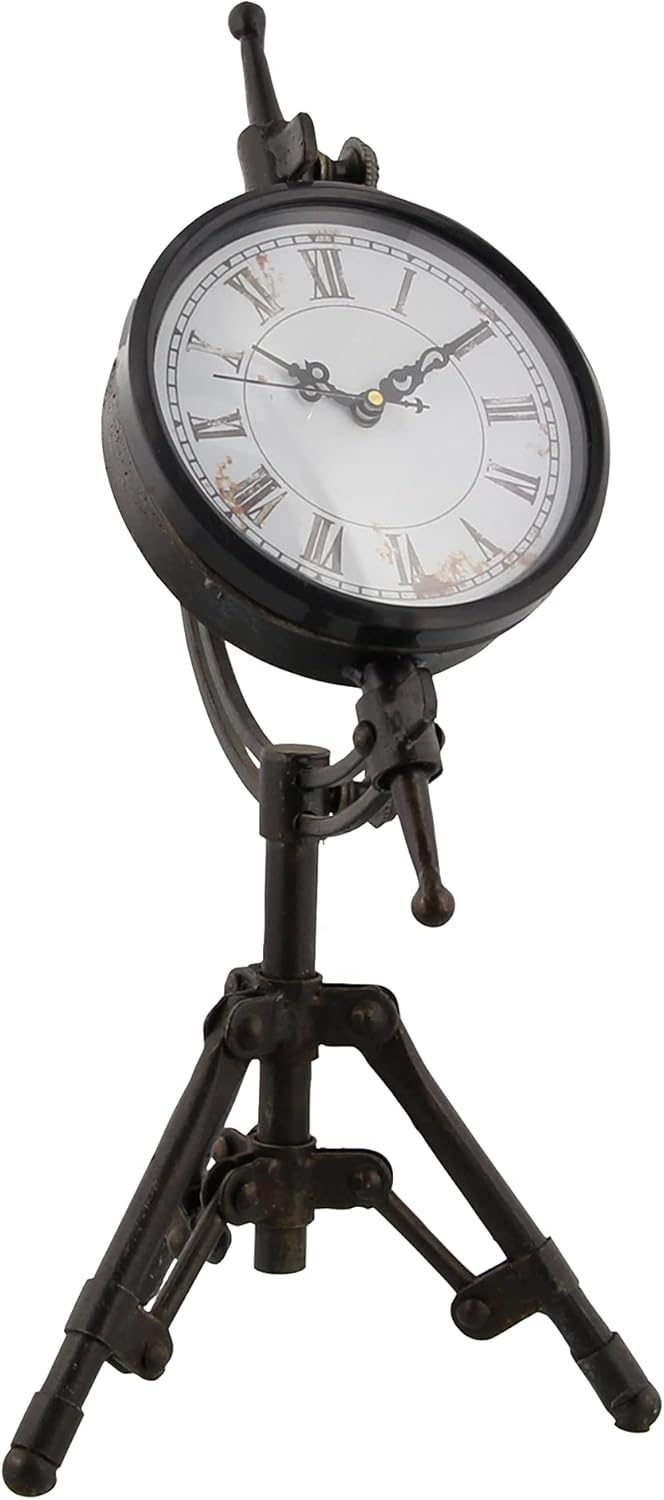 Deco 79 Reloj de trípode de metal, 7″ x 7″ x 14″, negro