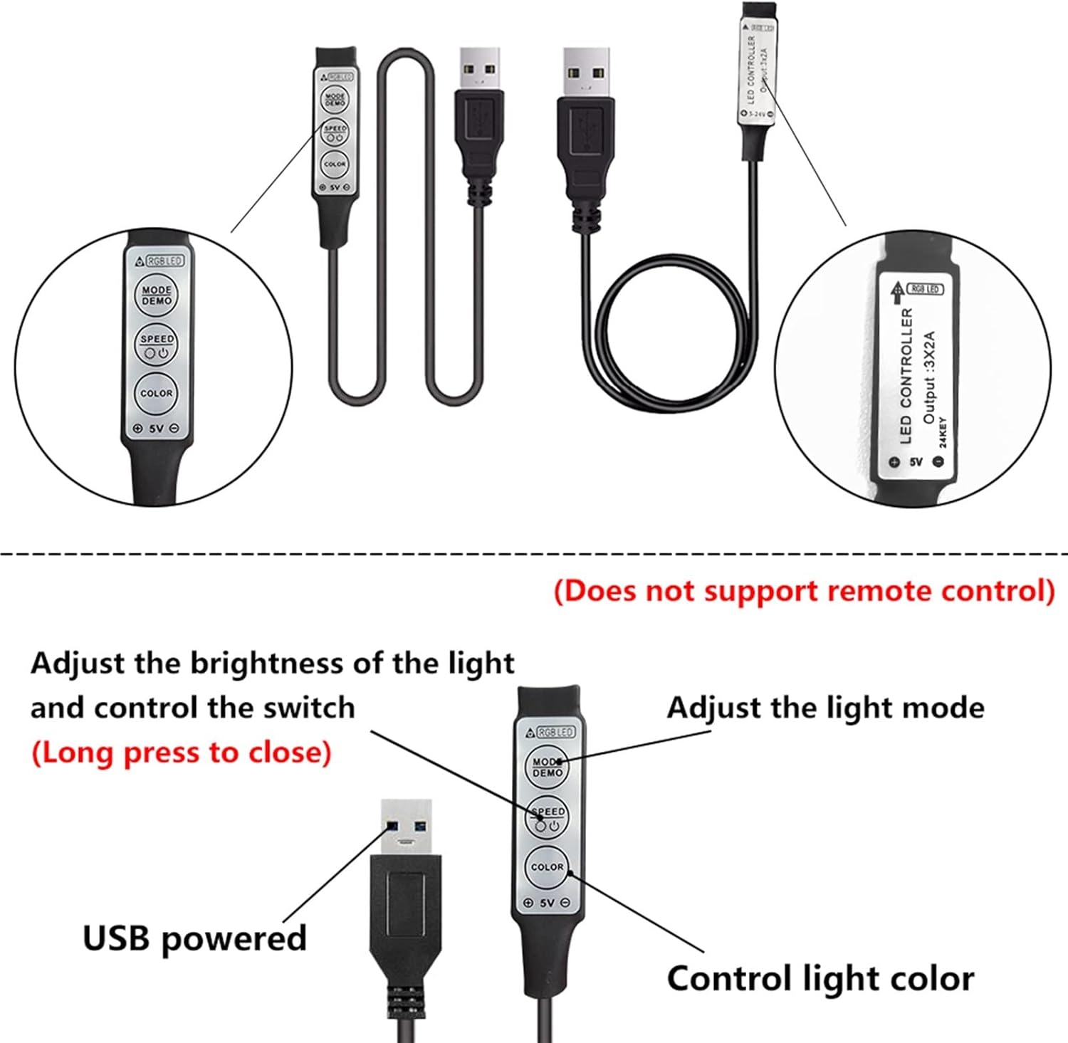 Fengyan – Luces de paisaje de 16.4 ft, tira LED RGB USB 5050, lámpara flexible infrarroja DC5V, luces LED para sala de estar, luz de fondo de TV,