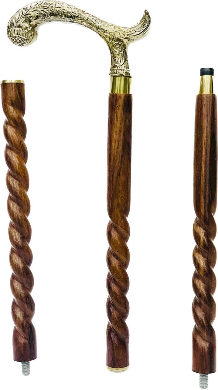 Wave Nautical – Bastón de madera de diseño vintage sólido, estilo antiguo, plegable, 36 pulgadas con mango de latón para hombres y mujeres