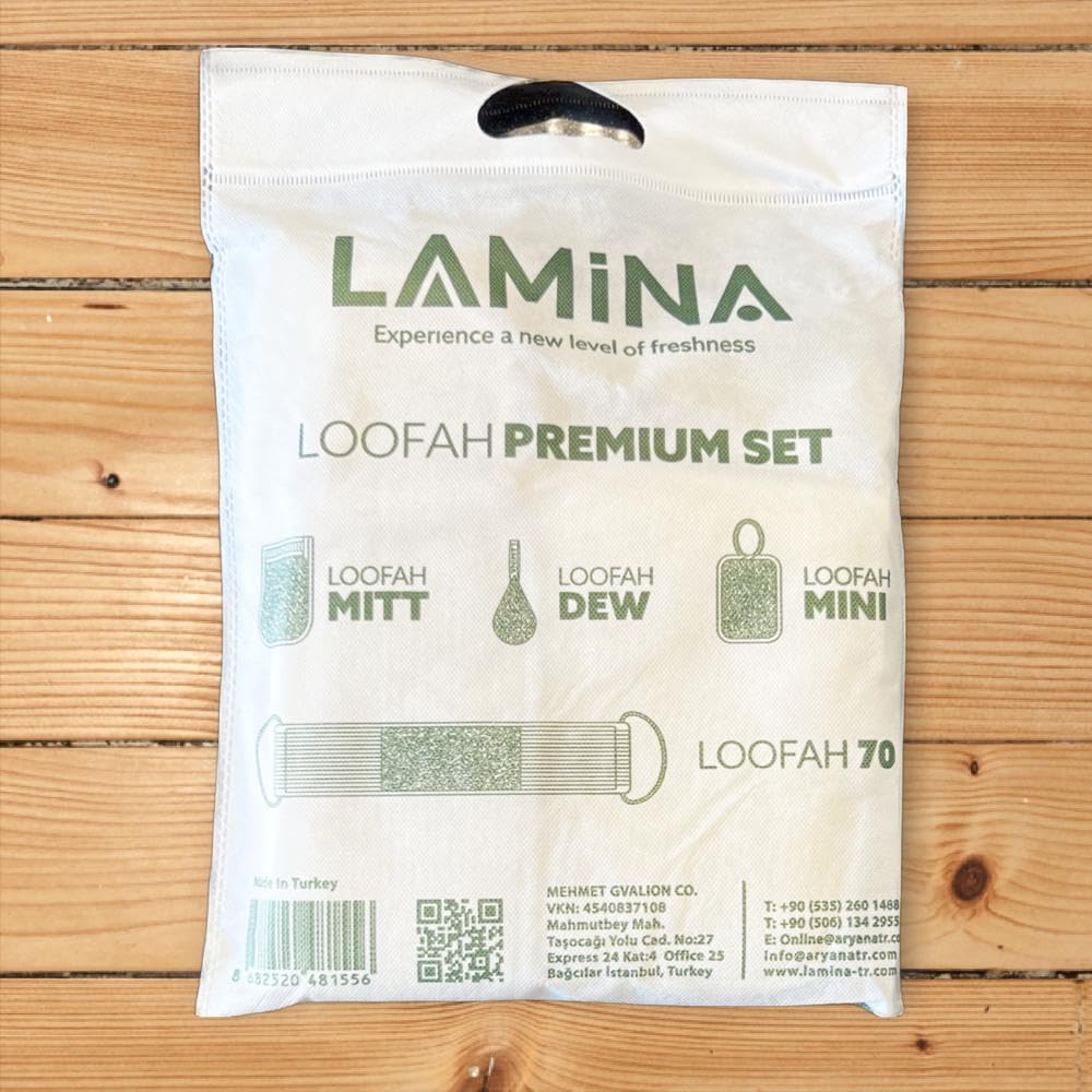 4 piezas  Lamina Natural-Orgánica, esponja de lufa, exfoliante corporal, esponja de ducha Beth Loofah (espalda larga, guante de doble cara, mini