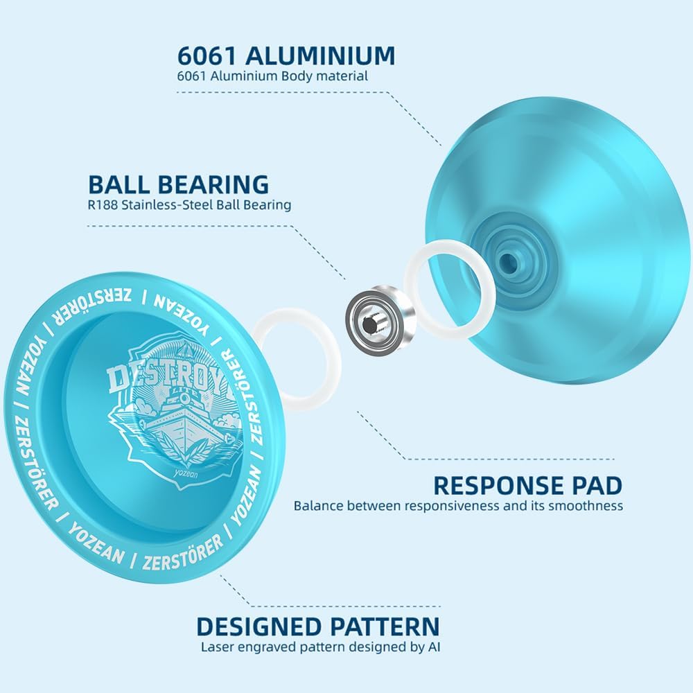Yozean – Yoyo, yoyo profesional sin respuesta con cuerda, eje de acero Yo Yo y cuerpo de aluminio de aleación 6061, competencia 1A, 3A, 5A