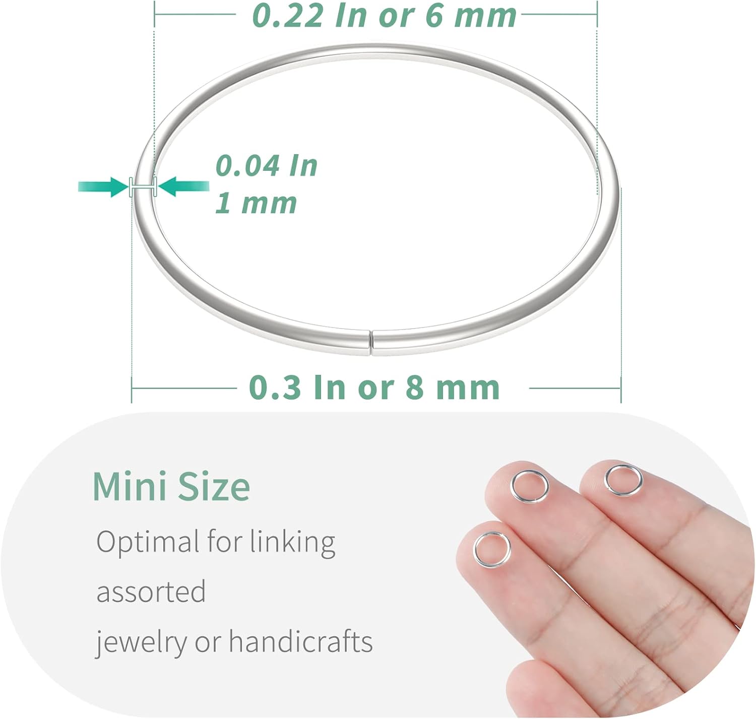Uniclife Anillos de salto plateados de 0.315 pulgadas para hacer joyas, conectores de anillo individuales abiertos para llaveros y reparación de