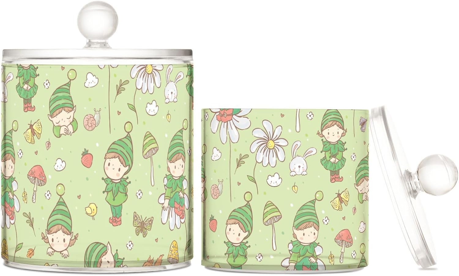Elf Jars with Lids Plastic Jars Bathroom Containers Canister Jar Cotton Pad Dispenser for Dorm Room Essentials for College Students Girls