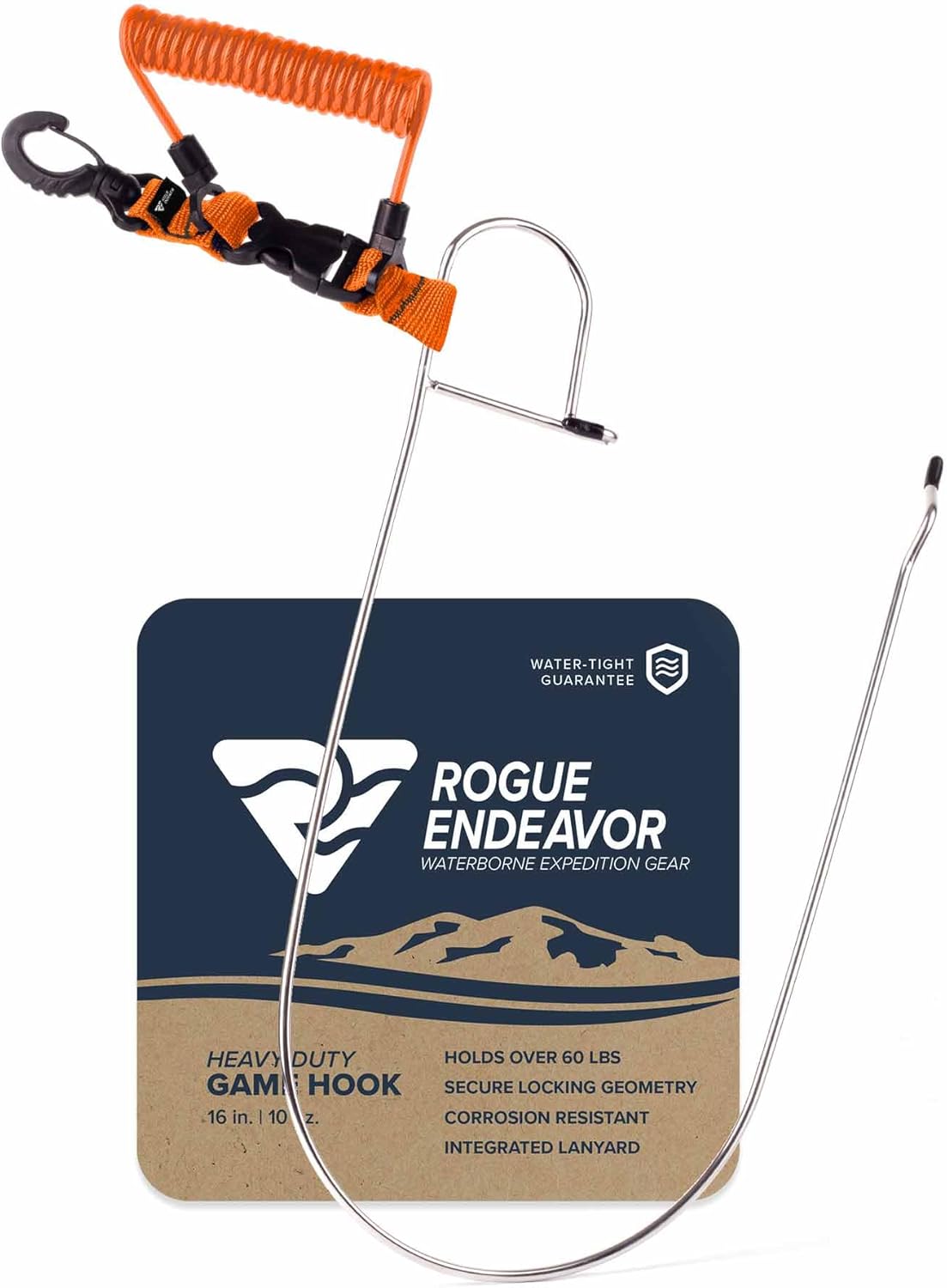 Rogue Endeavor Clip de pescado, grande, construcción inoxidable, cordón de núcleo de acero de liberación rápida de 36 pulgadas, diseñado para pesca