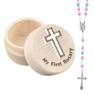 Regalos de bautismo católico, mi primer rosario y caja de recuerdo, juego de rosario, cuentas de rosario multicolor católicas para hombres, mujeres Regalos de bautismo católico, mi primer rosario y caja de recuerdo, juego de rosario, cuentas de rosario multicolor católicas para hombres, mujeres