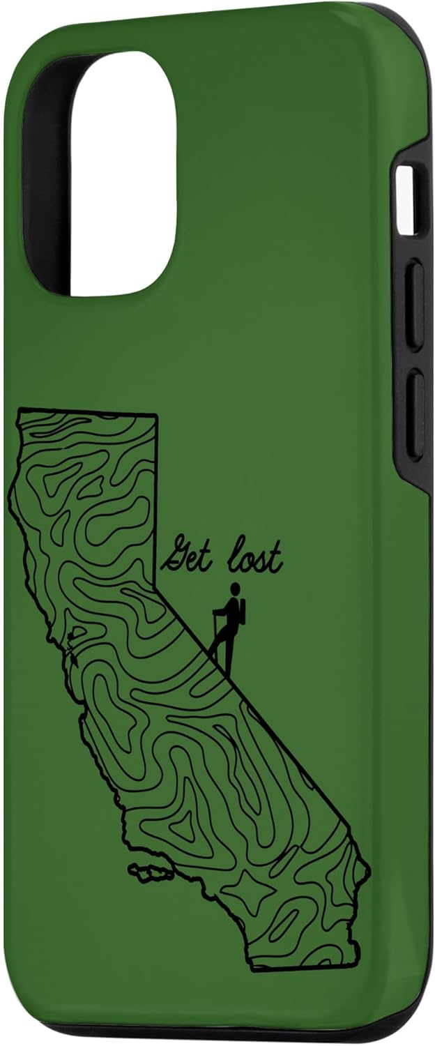 Funda para iPhone 13 Pro Vintage Hike California Topo Map Senderismo Get Lost Hiker