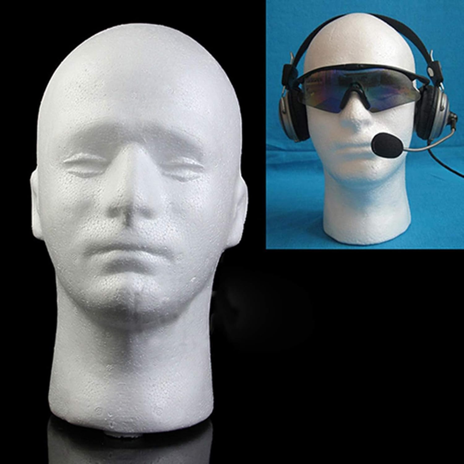 Modelo de cabeza masculina, maniquí de espuma, modelo de cabeza, peluca, sombrero, maniquí de espuma, color blanco (estilo 3)